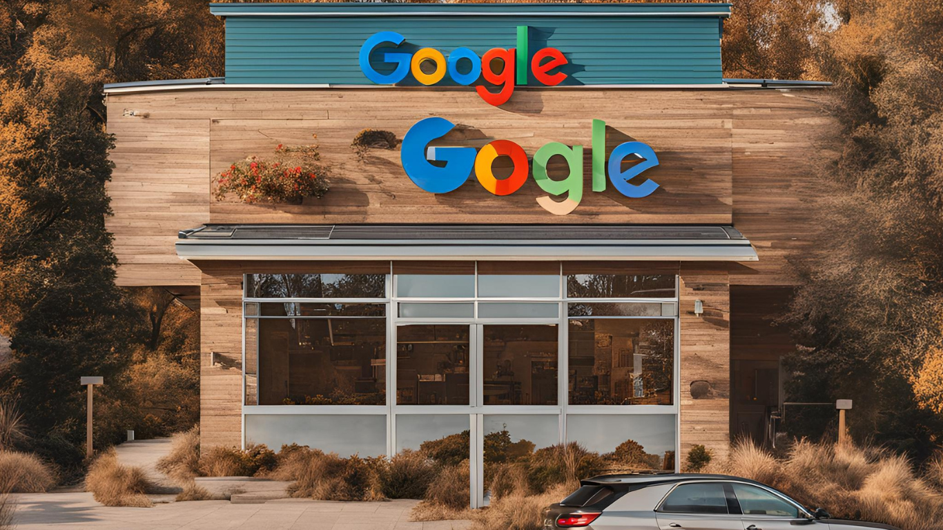 A house with google written on it and a car parked outside